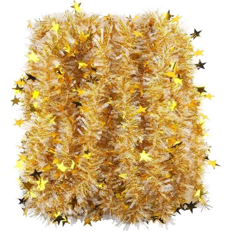 Lametta-Girlande mit Sternen, 10m, Gold-Weiß