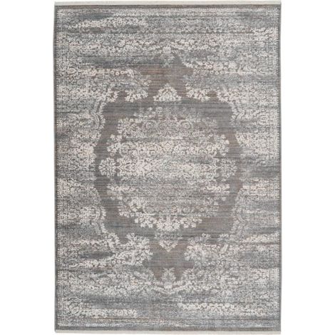 Tapis salon et chambre 80x150 gris rectangle tissé motif oriental MEDALLIA (1/5)