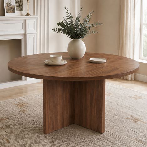 Table à manger ronde 120 cm noyer, style scandinave, MDF, 4-6 personnes, design épuré, sans chaises