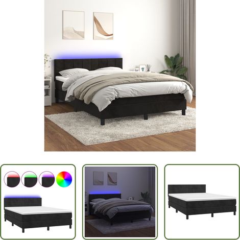 vidaXL LED - Boxspringbett mit Matratze & LED Schwarz 140x200 cm Samt (1/5)