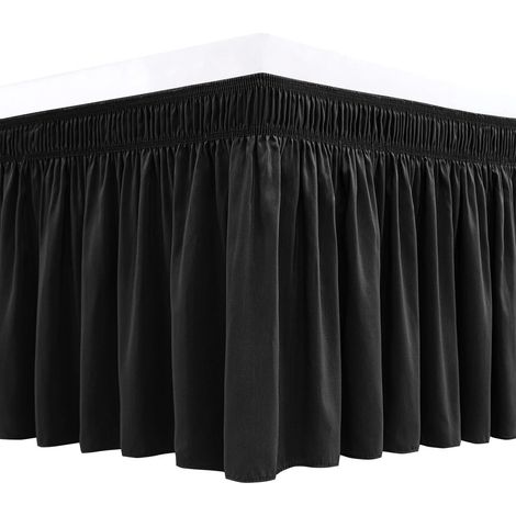 Bettrock, elastisches Polyestergewebe, 38 cm Saumlänge zum Abdecken von Matratze und Bettgestell, einfache Montage, Rüschen, 150 x 200 cm, Schwarz (1/5)