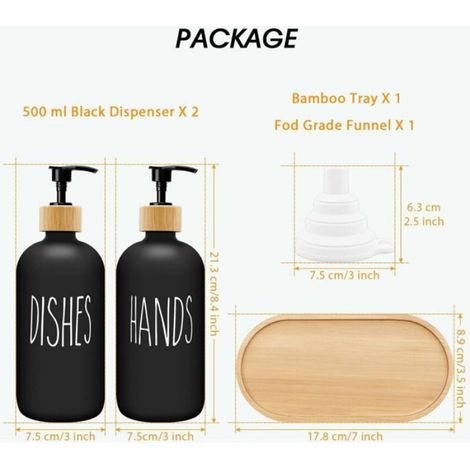Distributeur De Savon - Verre Sans Plomb 500 ml - Finition Mate Noire - Pour Cuisine Et Salle De Bain - Lot De 2 (1/5)