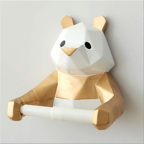 Soporte para rollo de papel higiénico, diseño geométrico de panda en negro y dorado, accesorio de decoración de baño para montaje en pared (1/5)