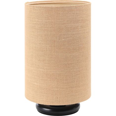 Lampe de chevet Boho 0E0s-D-131cz - Pietement noir, extérieur en jute beige foncé crème, intérieur beige crème (1/4)