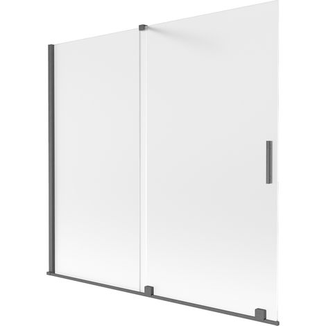 Mexen Velar Duschabtrennung 2-flügelig verschiebbar 170 x 150 cm, matt, gebürstetes Gun Gray - 896-170-000-31-66 (1/2)