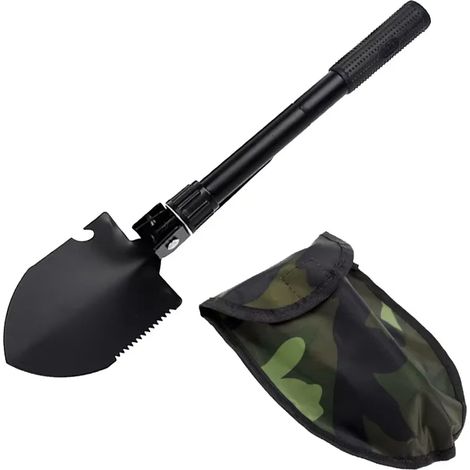 Pelle d'ingénieur pliable et portable pour camion, utilisable en camping, avec tente, outil de survie et d'autodéfense, et sac de rangement pour boussole. (1/5)