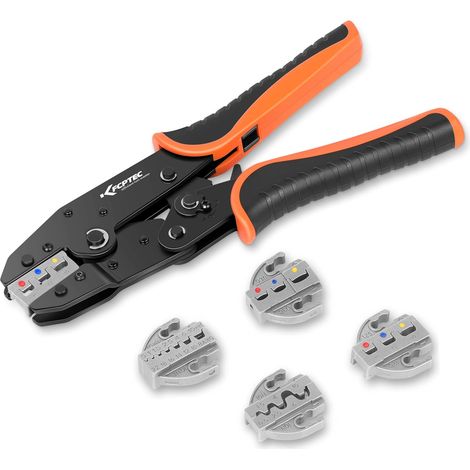 Jeu de 5 Pince à sertir à Cliquet - Outil de Sertissage avec Mâchoire pour connecteur Electrique Thermorétractable,isolées et non isolées,Cosses à Virole et Embouts (1/5)