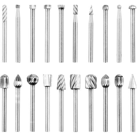 20Pcs Fraises Rotatives Fraise Metal Jeu de Fraises en Carbure Fraise de Tungstene Meche Acier Rotatif Fichiers Mèches en Outil Rotatif avec 3mm Tige pour Sculpture sur Bois Polissage Travail d (1/4)