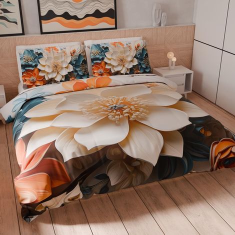 Housse de Couette 1 Place 135x200 cm 1 Taie 75x50 cm Incluse, Parure en Microfibre Imprimée Floral 05 10 (1/5)