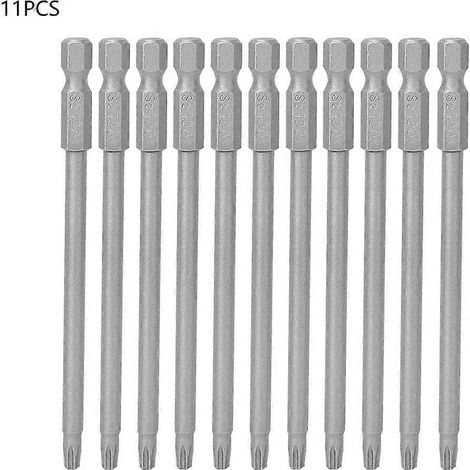 Jeu de 11 embouts de tournevis creux en forme d'étoile, de 100 mm de long, en acier, pour tournevis électriques