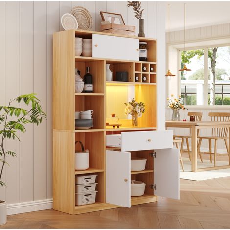 Mueble de cocina LED con 1 cajón y 3 puertas, 115x35x180 cm, blanco y madera DESVIAE (1/5)