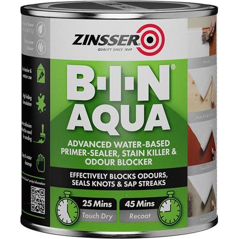 Zinsser B-I-N® Aqua Primer and Sealer - 500ml - Odor and Stain Blocking White Paint