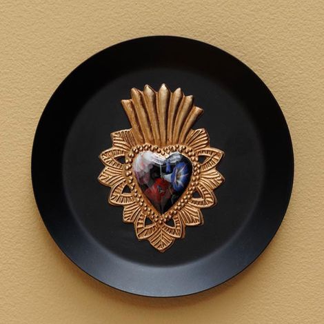 Cadre Ex-voto fleuri noir doré en fer 15cm (1/4)