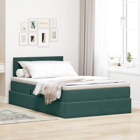 Bett mit Stauraum und LED mit LED Dunkelgrün 120 x 200 cm Samt