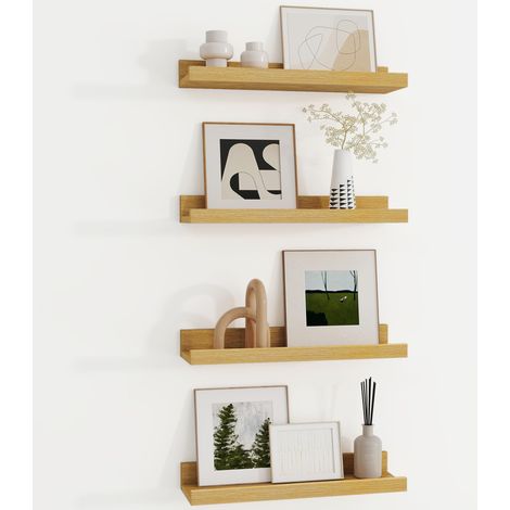 Étagère Murale en Bois de 40 cm, étagère Murale en chêne avec Tablette pour Cadres et Livres, Lot de 4, étagère Flottante en MDF pour Cuisine, Salon, Chambre et Bureau (1/5)