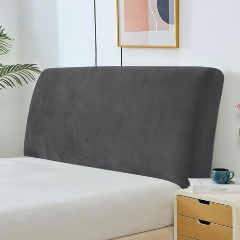 Housse de tête de lit universelle extensible en velours moderne élastique résistant à la poussière - Pour lit king/double (gris foncé, 150 à 170 cm) (1/5)