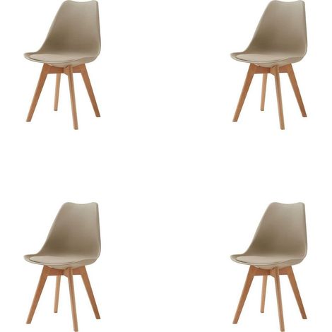 Esszimmerstühle 4er Set Skandinavisch Kunstleder Beige Massivholzbeine (1/5)