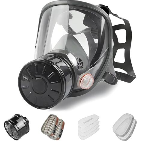 Masque à Gaz Facial Complet,Masque Respiratoire Survie Nucléaire et Chimique avec Filtre à Charbon Actif 40 mm,Masques Anti-Poussière Protection Respiratoire pour Gaz Vapeurs,Produits Chimiques