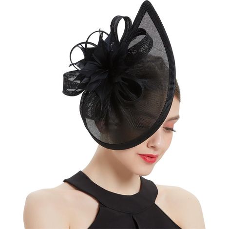 Elegante cappello floreale, cappello da donna a forma di goccia con piume, ideale per matrimoni in chiesa, derby, cocktail e tè pomeridiano. (1/5)