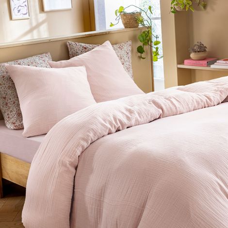 Housse de couette 260x240 gaze de coton rose pâle Terre de Nuit JUNE - JUNE (1/4)