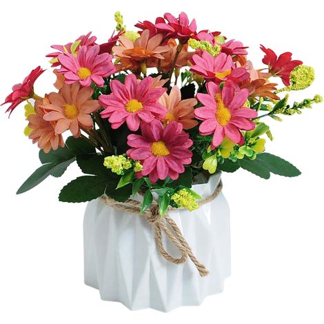 Fleur Artificielle - Pot Inclus - Diamètre Fleur 4 cm - Branches Plastique avec Fil Métallique - Rose - Décoration Intérieure Bureau Maison Bureau - 1 Pièce (1/3)