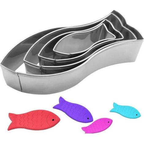 Lot de 4 emporte-pièces en forme de poisson - En acier inoxydable - Jolis emporte-pièces - Espèces marines - Moule à biscuits - yd (1/4)