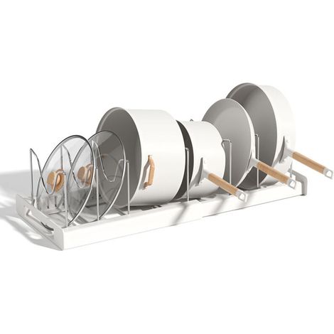 Étagère à casseroles et poêles avec 7 étagères réglables et design rétractable, blanche ()
