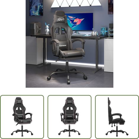 Gamingstuhl mit Fußstütze - Gaming-Stuhl mit Fußstütze Drehbar Schwarz & Grau Kunstleder (1/5)
