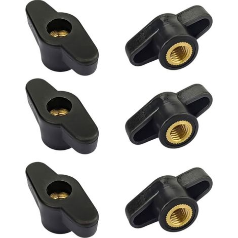 6-teiliges Set Griffmuttern, gerade Mutter, gerändeltes Gewinde, M8, schwarz, Messing, Kunststoff, gerader Kopf, für Mechanik, Möbel und Geräte (1/4)