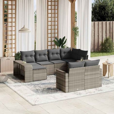 Set sofás jardín 10 pzas con cojines ratán sintético gris claro vidaXL (1/5)