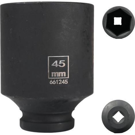 douille longue 45mm 1/2" 6 pans, coffret douille longue a choc 1/2 45 mm, 78mm Longue, Acier Chrome-Molybdène CR-MO (45mm) (1/5)