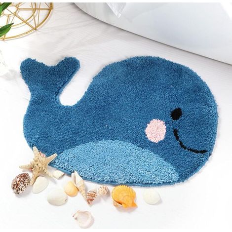 Blue Badezimmermatte – rutschfester Teppich in Walform, waschbare, saugfähige Bodenmatte aus Mikrofaser. (1/4)