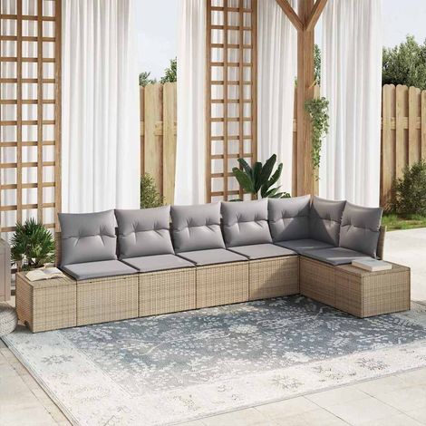 Gartensofa-set 6 pcs Beige und Hellgrau Poly-Rattan