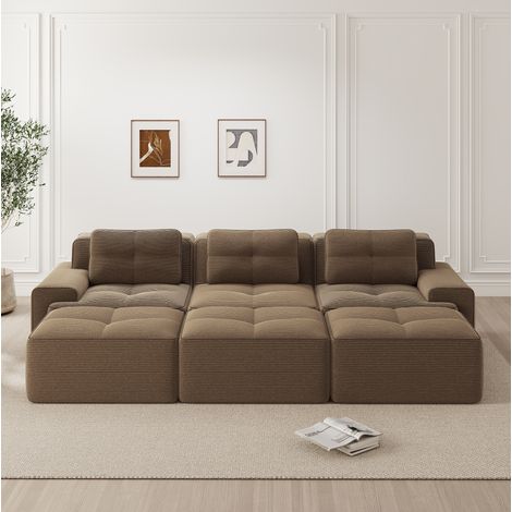 Sofá cama modular de esquina de pana marrón, 293 x 177 x 69 cm, 3 plazas, sin montaje, HAVRYA (1/5)