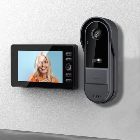 Video Türklingelkamera mit 4,3 Zoll Bildschirm Kabellose Innen Gegensprechanlage Kabellose Video Türklingelkamera mit Monitor (1/4)