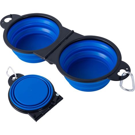 (Bleu)2 en 1 Pliant Bol en Plastique pour Chat/Chiens ，Non assemblé en Plastique,Une pièce moulée Design Bol d’Eau pour Chien,Bords pliés à 180 degrés Portable Gamelle de Voyage pour Chien (1/5)
