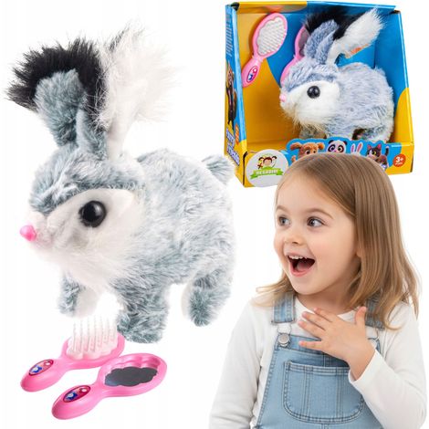 Conejo de peluche interactivo que salta, corre y mueve las orejas. Juguete suave.