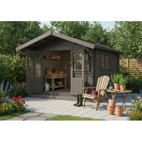 Alpholz Gartenhaus Gabriel-34 300 x 400 cm Gartenhaus aus Holz in Grau, Holzhaus mit 34 mm Wandstärke, Blockbohlenhaus mit Montagematerial (1/5)