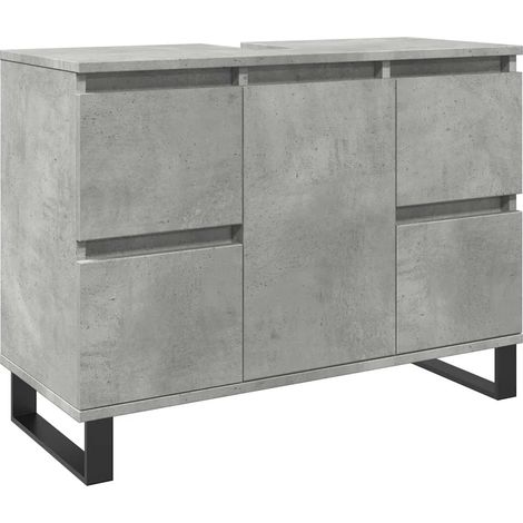 Armoire de lavabo moderne salle de bain 80 x 33 x 60 cm avec grand espace de rangement style industriel en bois gris béton