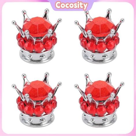Capuchons de valve - COCOSITY - 4 pièces - Rouge - ABS avec noyau cuivre - Motif couronne diamant (1/5)