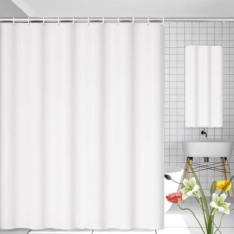 Rideau de douche en tissu résistant à l'eau et à la moisissure avec œillets et crochets, lavable en machine, 180 x 200 cm, blanc (1/5)