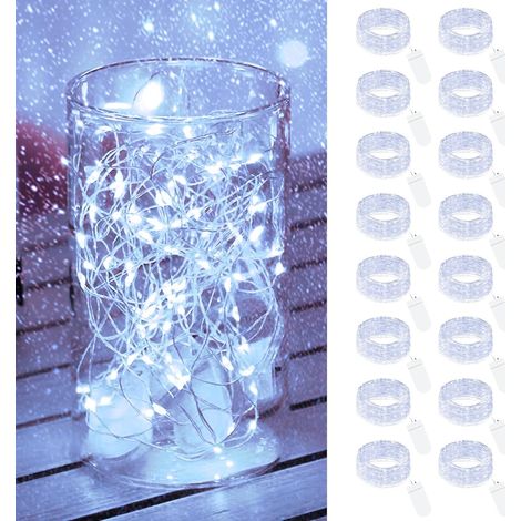 Lot de 16 mini guirlandes LED à pile, 2 m, 20 LED, 3 modes, étanches IP65, pour déco intérieure et extérieure. (1/5)