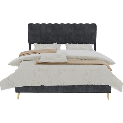 Lit moderne minimaliste rembourré 160×200cm gris,tête de lit souple,base basse sans rangement,mobilier chambre sans matelas-Go (1/5)