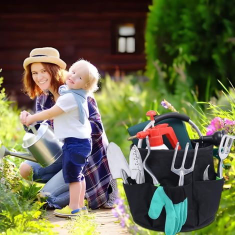 Panier de rangement pliable avec poignée, seau de nettoyage de 17 L, sac de rangement portable à poches multiples et grande capacité, pour la maison et le jardin (noir) (1/4)