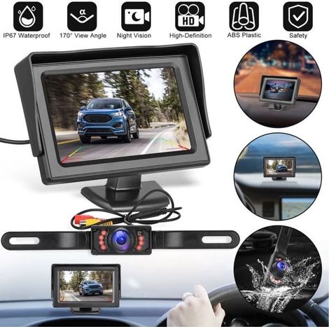 Kit de système de caméra de recul sans fil pour voiture/camion/fourgonnette/camionnette/RV 4.3″ moniteur système de sauvegarde de vue arrière (1/5)