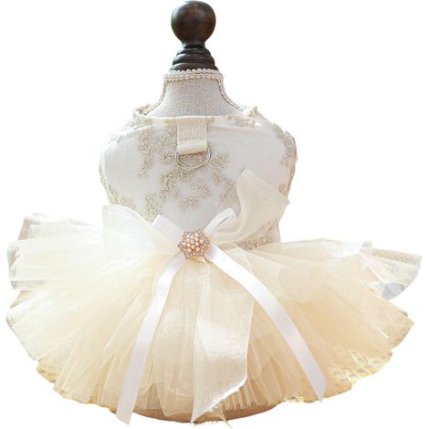 Vestido de novia, bordado fino, anillo de hoja, pajarita, encaje multicapa, pequeño perro chihuahua (1/5)