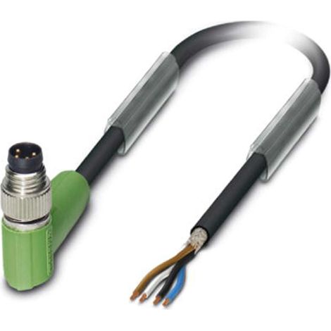M8 Sensorleitung PUR 4-polig Stift gewinkelt geschirmt/schlepp. A-Kodierung, Länge 6,0 Meter schwarzgrau RAL 7021, Kabel Außendurchmesser 4,7mm - 1 Stück