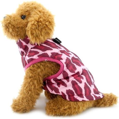 Abrigo para perro，Abrigo cálido para perro，Arnés tipo cárdigan，Ropa de invierno de camuflaje，Perfecto para chihuahua，Rosa Rojo (1/5)