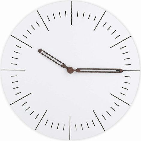 Reloj de pared de péndulo de madera, silencioso, redondo, moderno y delgado (30 cm, 5 mm de grosor, blanco)