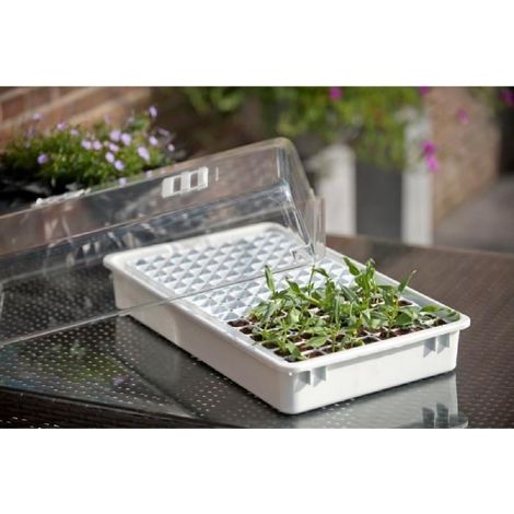 Nature – Mini-serre de culture 144 alvéoles – Terrine en plastique rigide 55 x 31 x 22 cm – Couvercle transparent avec aérateurs coulissants